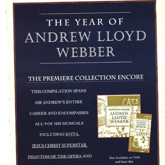 Year of Andrew Lloyd Webber Video Ad Cats 1990s Vintage Print Ad 8 inch Tall - Picture 2 of 4